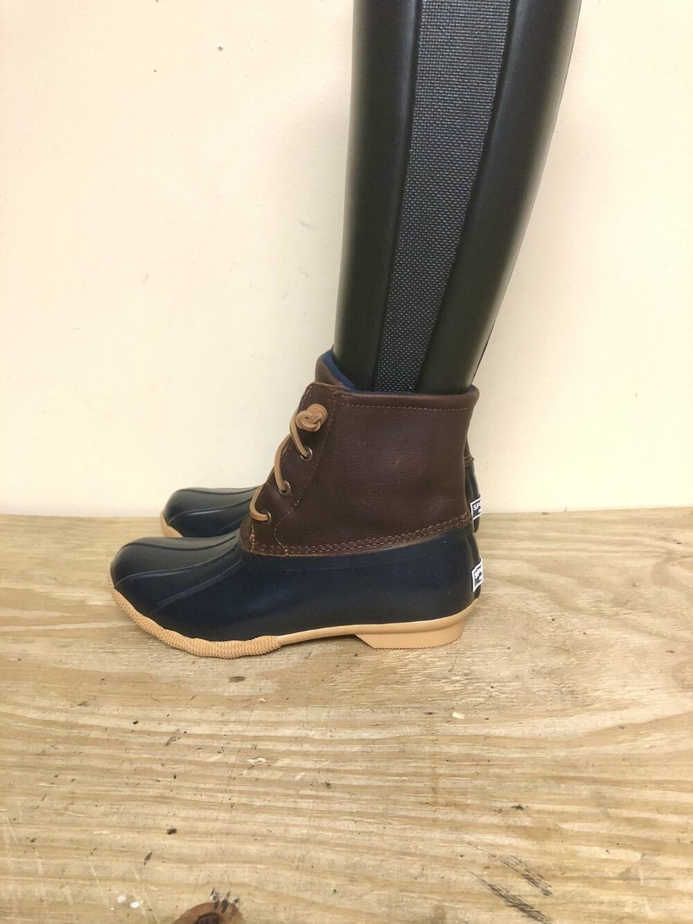 New Sperry Boots Womens Duck Saltwater 6M Brown Leather Blue Waterproof